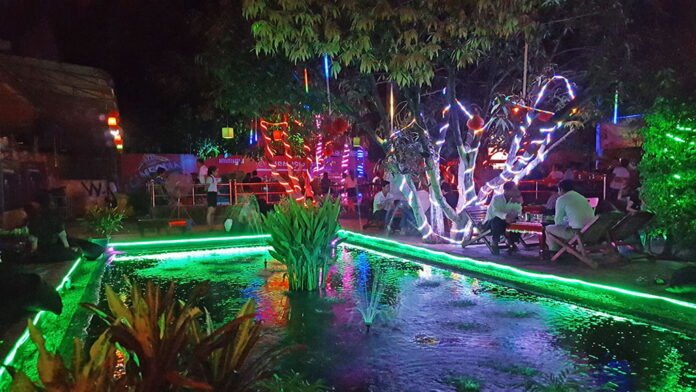 Bright lights at a typical Siem Reap beergarden